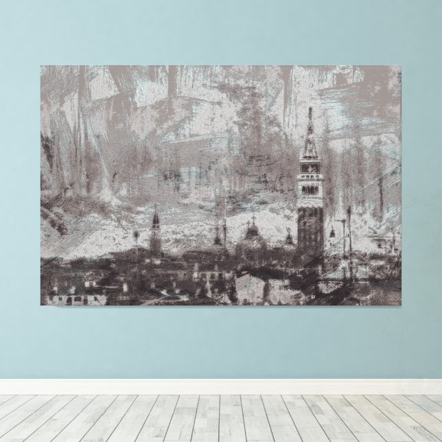 Lienzo Esquina de Venecia en problemas de Taupe y Cyan (Insitu (piso de madera))