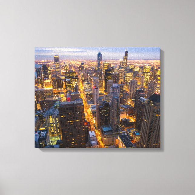 Lienzo Esquina del centro de Chicago al atardecer (Anverso)