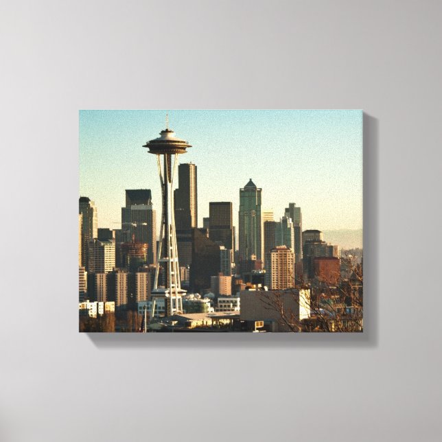 Lienzo Esquina del centro de Seattle y aguja espacial (Anverso)