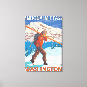 Lienzo Esquís de la nieve del esquiador que llevan - pas