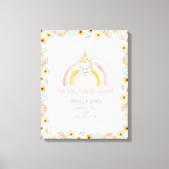 Lienzo Estadísticas de nacimiento Magia Unicornio Niña Ar (Anverso)