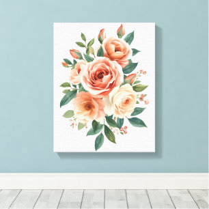 Lienzo Estampa floral de acuarela de rosas rosadas sonroj