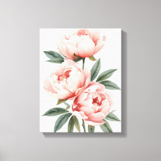 Lienzo Estampa floral de peonías rosadas al aguada