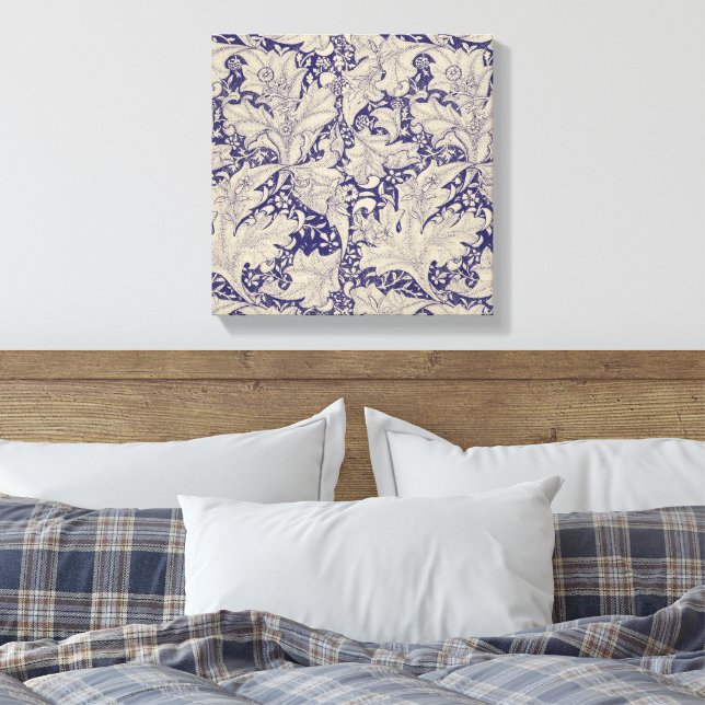Lienzo Estampado de Alhelí de William Morris Azul Antiguo (Insitu(Dormitorio))