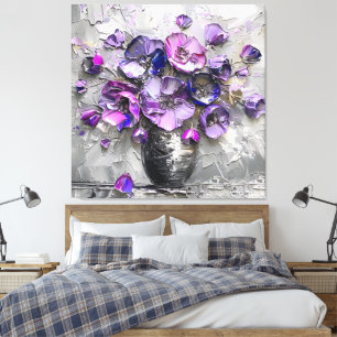 Lienzo Estampados artísticos florales púrpura y gris