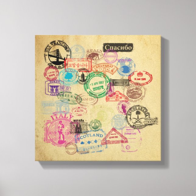 Lienzo Estampillas de pasaporte antiguas (Anverso)