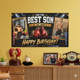 Lienzo Estandarte de Cumpleaños de Boxeo para Hijo Colage