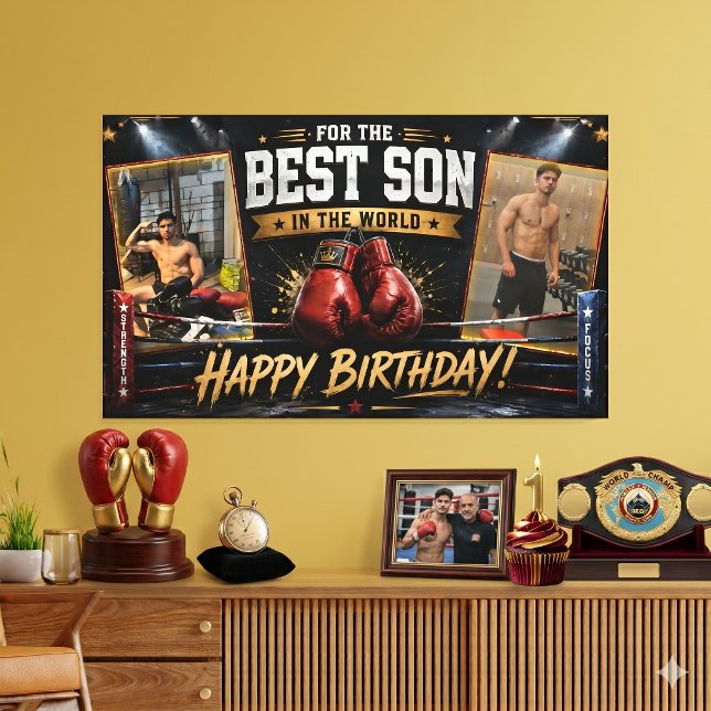 Lienzo Estandarte de Cumpleaños de Boxeo para Hijo Colage (Subido por el creador)
