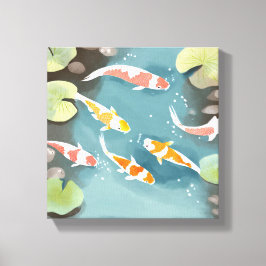 Lienzo Estanque de carpas al agua | Hermosa pintura de pe