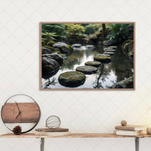 Lienzo Estanque de jardín japonés con piedras de Zen