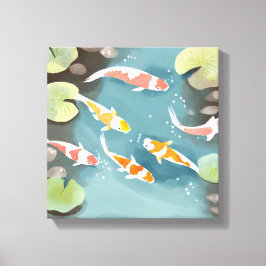 Lienzo Estanque de Koi Acuarela | Hermosa Pintura de Pece