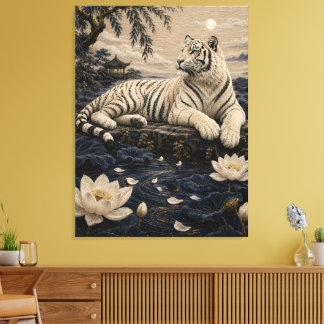 Lienzo Estanque de Loto del Tigre Blanco – Paisaje Asiáti