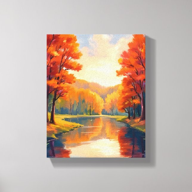 Lienzo Estanque de otoño | Aquarela de follaje otoñal de  (Anverso)