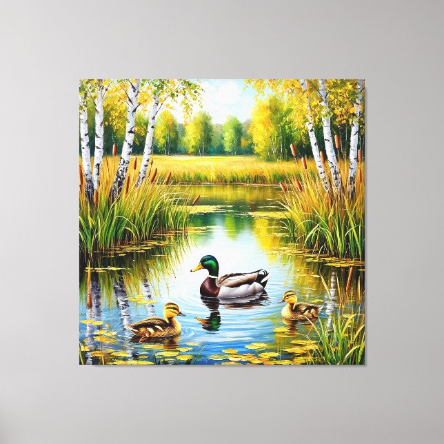 Lienzo Estanque escénico con patos nadando (Anverso)