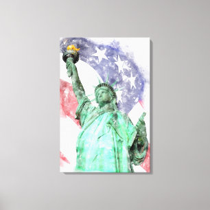 Lienzo Estatua de la Libertad en primer plano con bandera