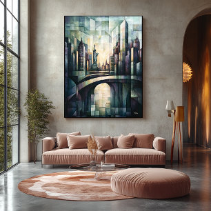 Lienzo Estatua del horizonte geométrico abstracto de Nuev