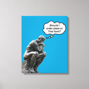 Lienzo Estatua divertida del pensador de Rodin: ¿pizza o 