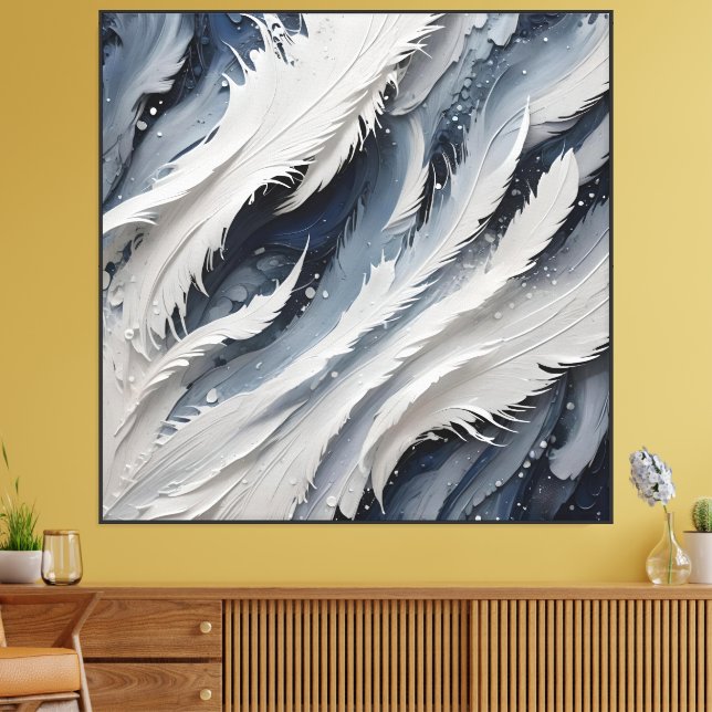 Lienzo Estético Blanco Feathery Y Azul (Insitu (Sala de estar))