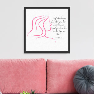 Lienzo Esther 4:14 Versículo de la Biblia Silueta Rosa
