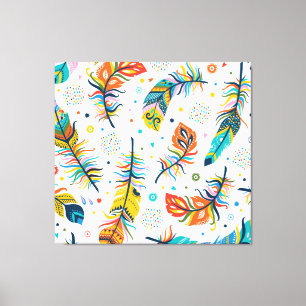 Lienzo Estilo boho, patrón de plumas sin costura.