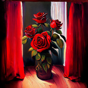 Lienzo Estilo de pintura al óleo de Rosa, tela estirada I