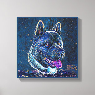 Lienzo Estilo de pintura nocturna australiana Akita azul