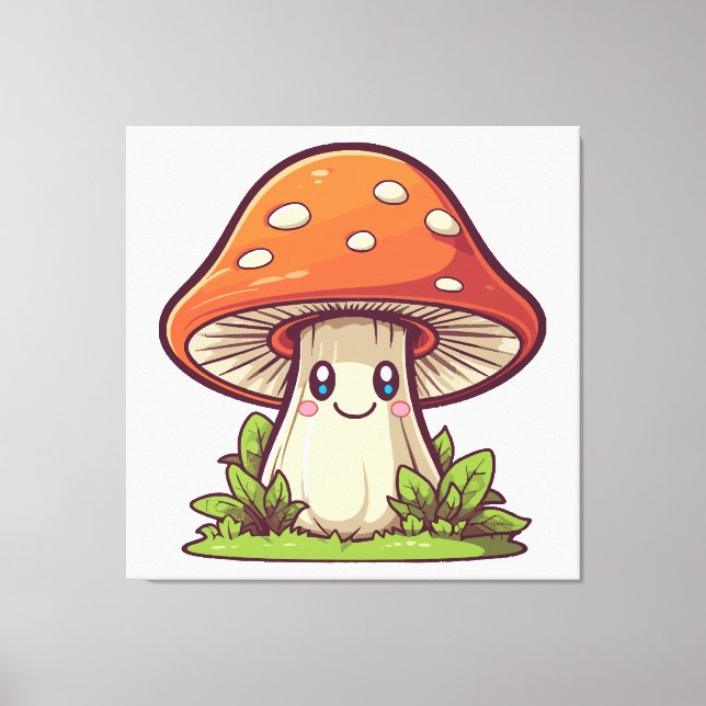 Lienzo Estilo kawaii lindo, recolección de setas (Anverso)
