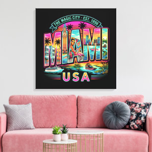 Lienzo Estilo Miami Neon Retro Vintage Playa Art Deco EEU