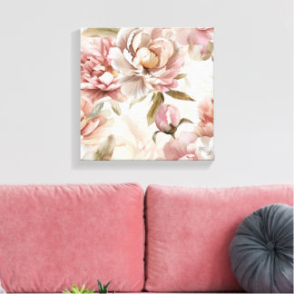 Lienzo estilo shabby chic flores rosas cottage core