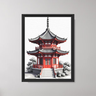 Lienzo Estilo Tinta Pagoda Roja - Templo japonés
