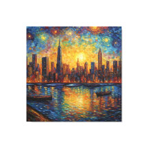 Estilo Van Gogh del Skyline de la ciudad de Nueva