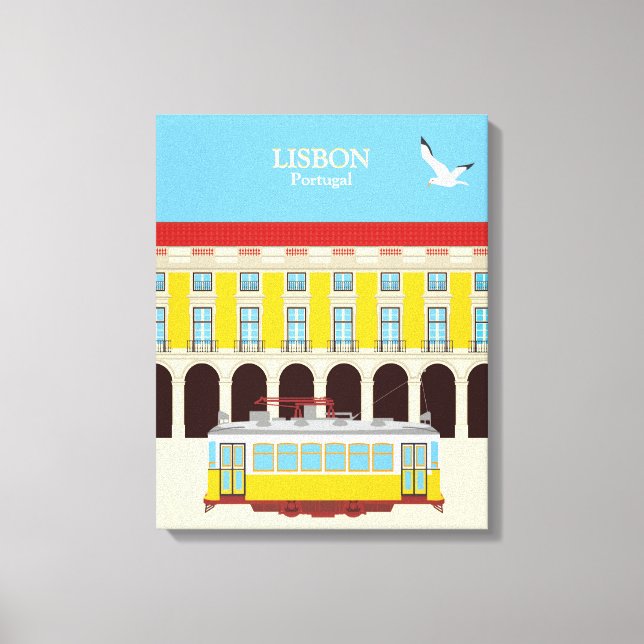 Lienzo Estilo vintage del tranvía amarillo de Lisboa (Anverso)