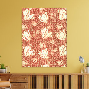 Lienzo Estilo William Morris Patrón Floral de Lirio Rojo
