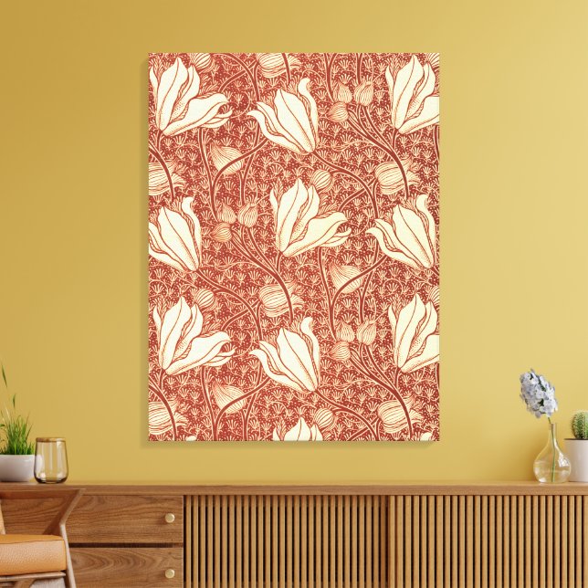 Lienzo Estilo William Morris Patrón Floral de Lirio Rojo (Insitu (Sala de estar))