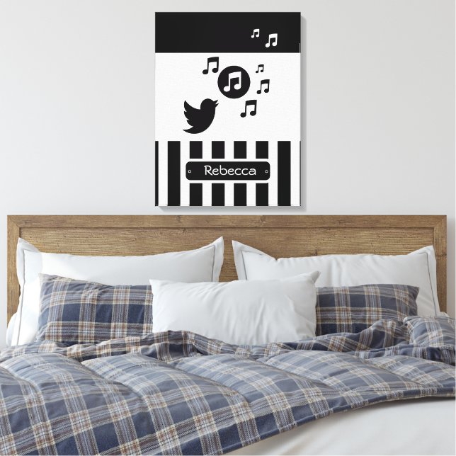 Lienzo Estiloso Songbird Black White Personalizadas Strip (Insitu(Dormitorio))