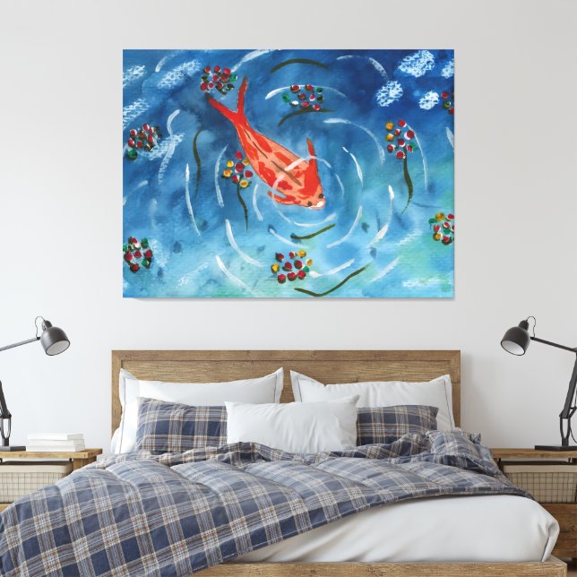 Lienzo estirado de acuarela de peces koi pacíficos (Insitu(Dormitorio))