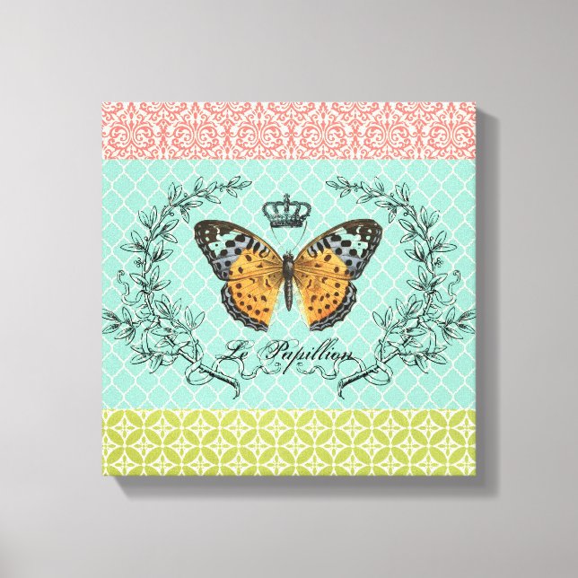 Lienzo estirado de mariposa vintage moderno (Anverso)