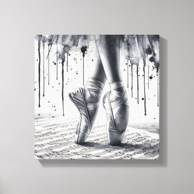 Lienzo estirado para ballet en blanco y negro (Anverso)