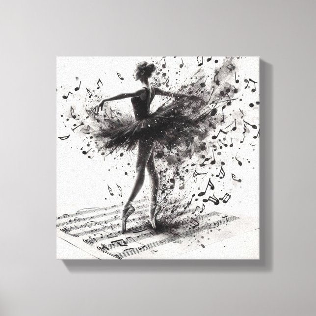 Lienzo estirado para ballet en blanco y negro (Anverso)