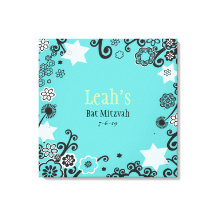 Estrella floral Aqua Bat Mitzvah Rótulo a bordo