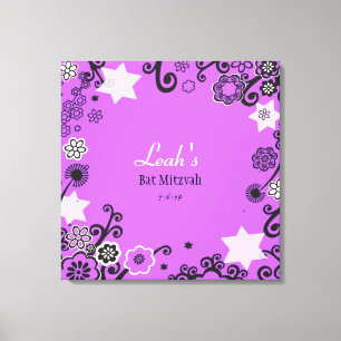 Lienzo Estrella floral Purple Bat Mitzvah Rótulo a bordo