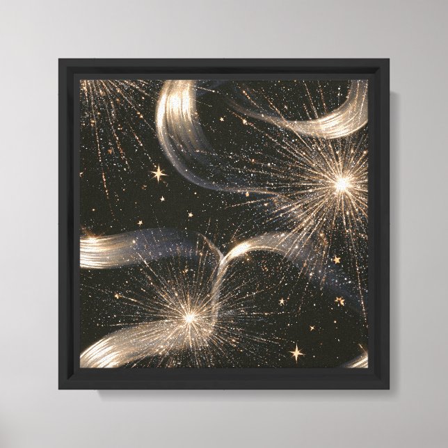Lienzo Estrellas de brillo de oro negro (Anverso)