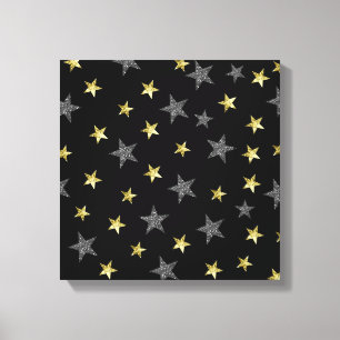 Lienzo Estrellas de plata y oro Fiesta de estrellas negra