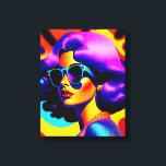 Lienzo Estrellas psicodélicas y estriberas Pop Art Diva<br><div class="desc">Esta creación de arte pop te llevará en un viaje al pasado arrogante, con un giro atrevido y elegante. Un chica hipnotizante, psicodélico, con un par de gafas de sol frías, se topa con las estrellas dinámicas y el fondo de rayas. El ambiente retro, combinado con el moderno diseño de...</div>