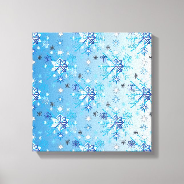 Lienzo Estrellas y copos de nieve en blanco y azul intrin (Anverso)