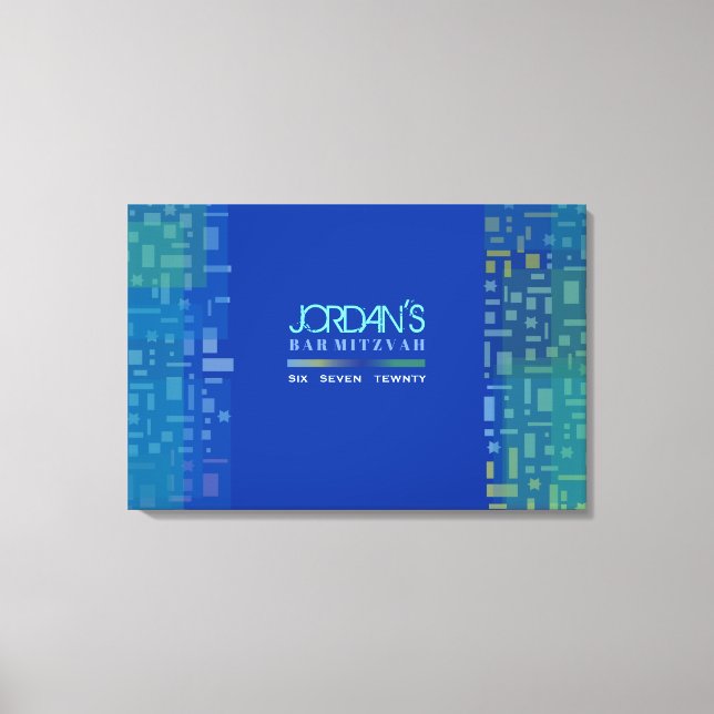 Lienzo ESTRELLAS Y PLAZAS CAYENDO A Bordo Rótulo Mitzvah (Anverso)