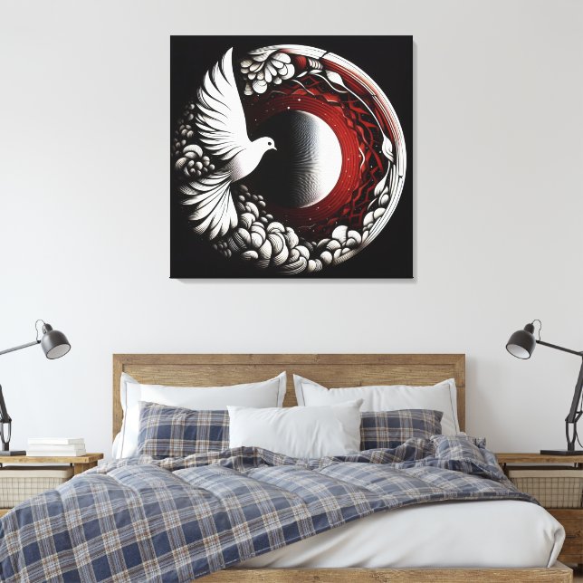 Lienzo Ethereal Dove Planet - Tinta Noir y Mandala roja (Insitu(Dormitorio))