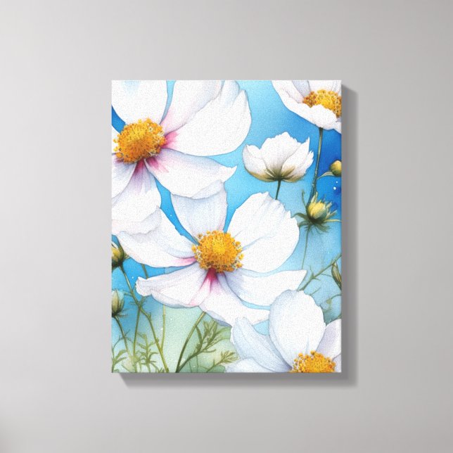 Lienzo Ethereal White Daisies sobre el azul tranquilo (Anverso)