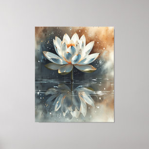 Lienzo Ethereal White Lotus con estrellas: Minima acuarel