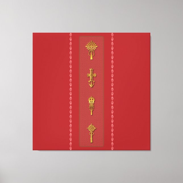 Lienzo Ethiopian Orthodox Crosses – Gold on Red (Anverso)